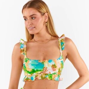 Show Me Your MuMu Tropical Print Ruffle Crop Swim Top Small